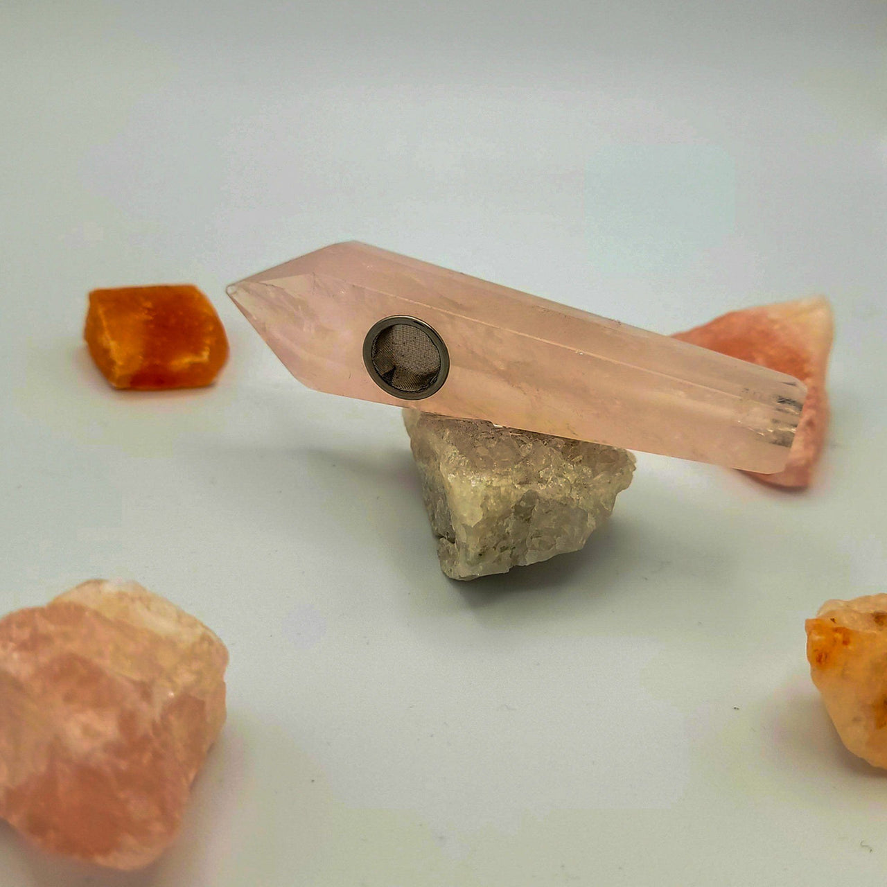 Rose Quartz Crystal Pipe, add one to your bag today! If you need any assistance purchasing, feel free to reach out to our helpful team and we can review your order and needs.