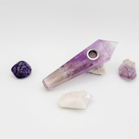 Thumbnail for Amethyst Crystal Pipe, pairs well with a rose quartz pipe and labradorite crystal pipe, use search function to find other beautiful crystal pipes