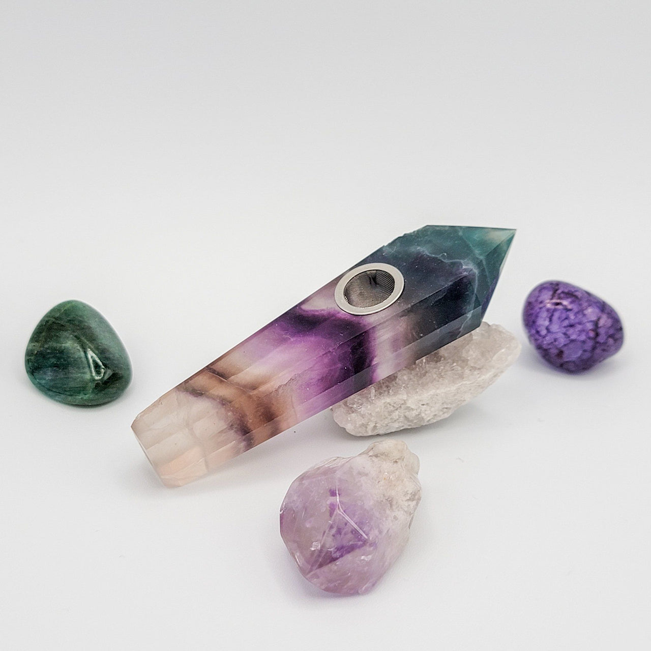 A fluorite crystal pipe or rainbow fluorite crystal pipe are great options to use whenever feeling angry, heated, or stressed. 