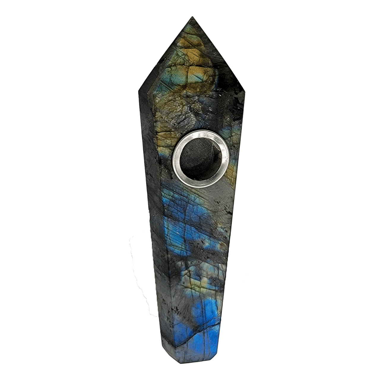 Deep Blue Labradorite Crystal Pipe is one of the most beautiful and incredible crystal pipes available, looks really good with a rose quartz pipe and black obsidian pipe