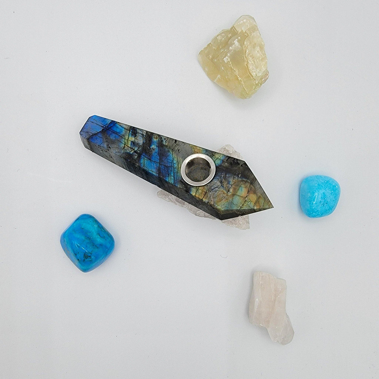 Deep Blue Labradorite Pipe one of the most popular gemstone pipes, may aid helping opening your crown chakra! A great gift to anyone