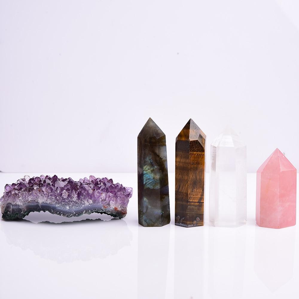Gemstone Variety Set (4 Wands & 1 Chunky Amethyst Cluster) Crystal Pipes 