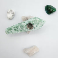 Thumbnail for Snow & Grass (Green Alabaster) Crystal Pipes 