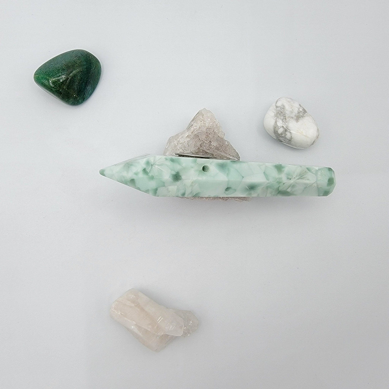 Snow & Grass (Green Alabaster) Crystal Pipes 